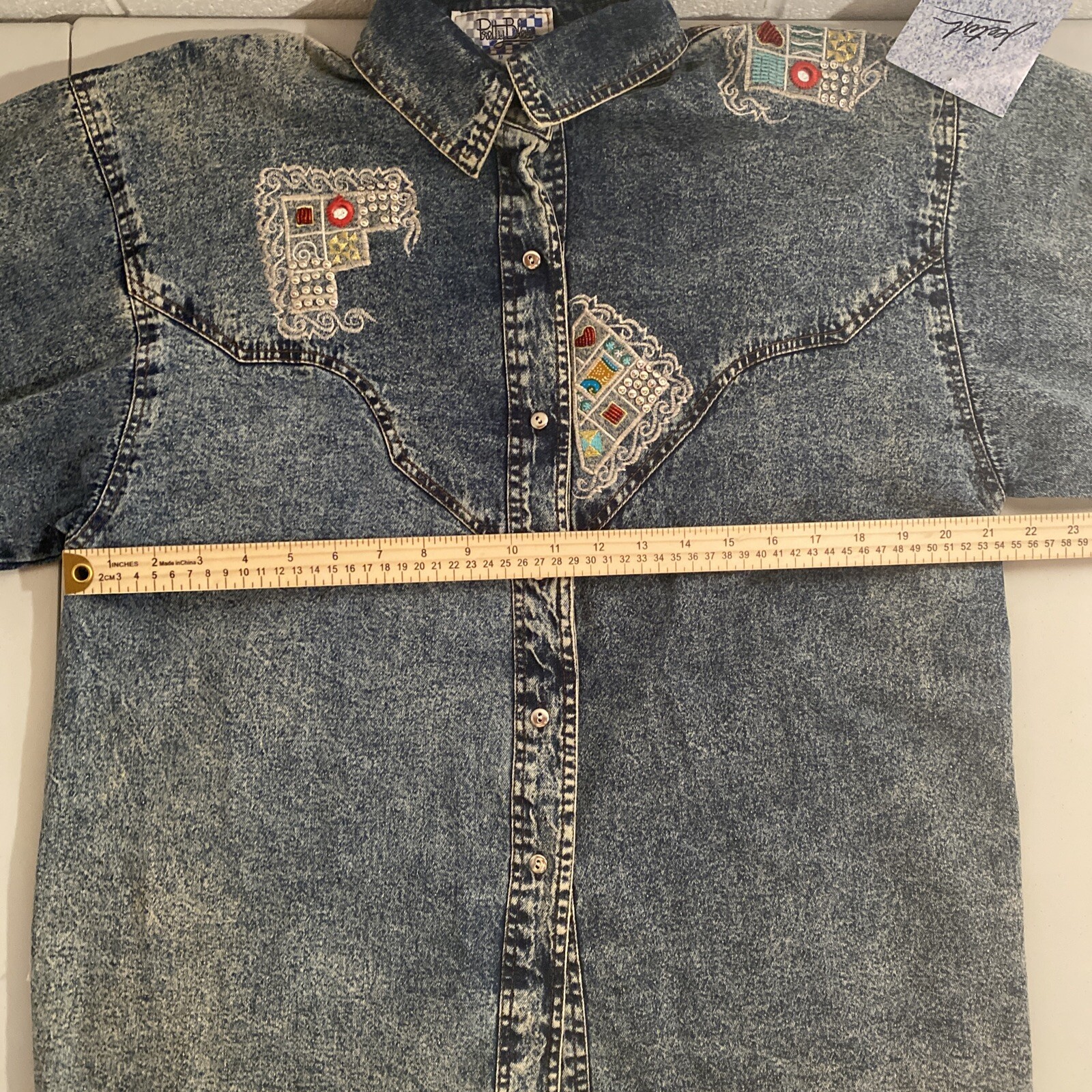 80s Vintage Embroidered Embellished Buttons Med Western Denim Shirt Jacket NWT