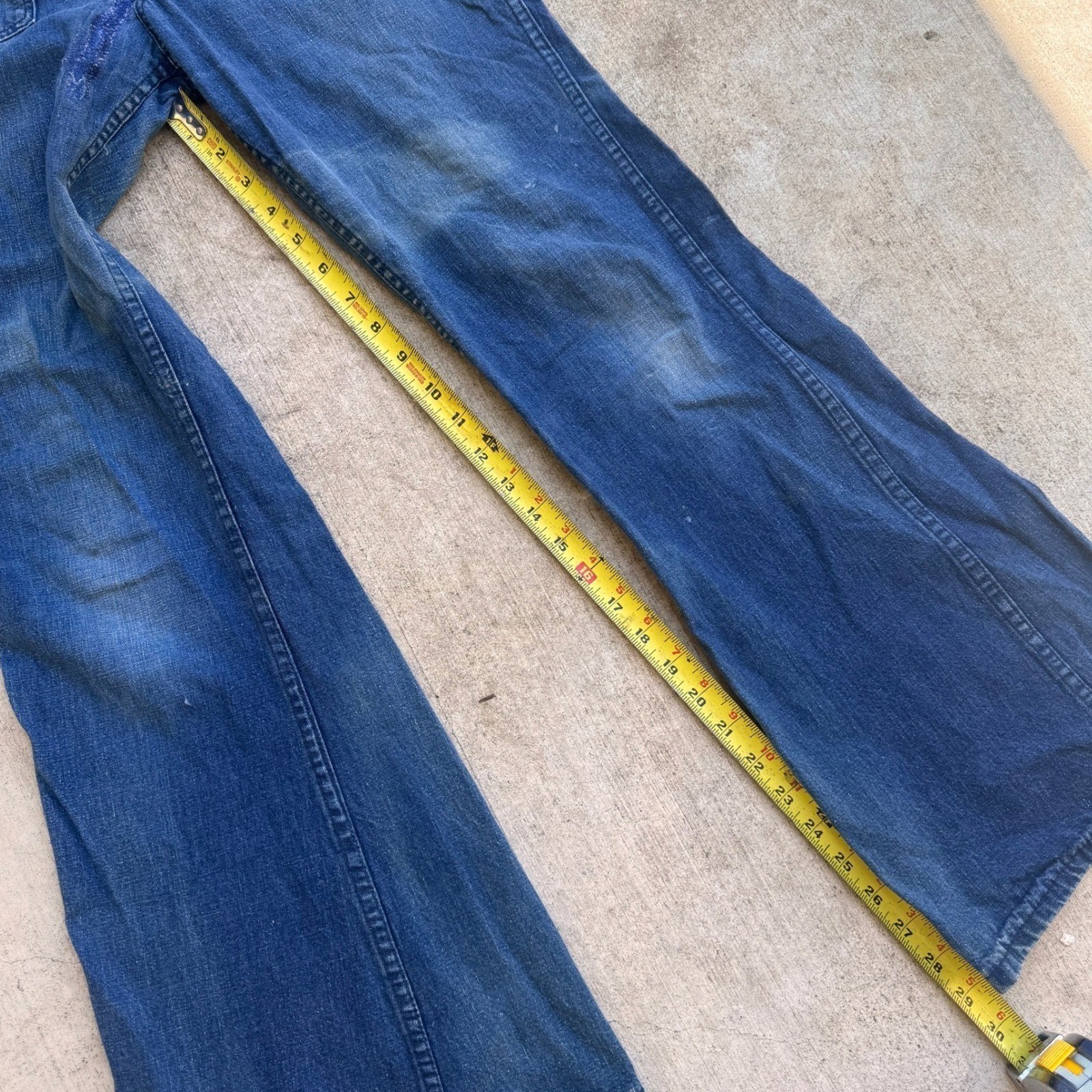Vintage Big Yank 70s Denim Bell Bottom Flared Jeans Patch Pocket Blue 30×30