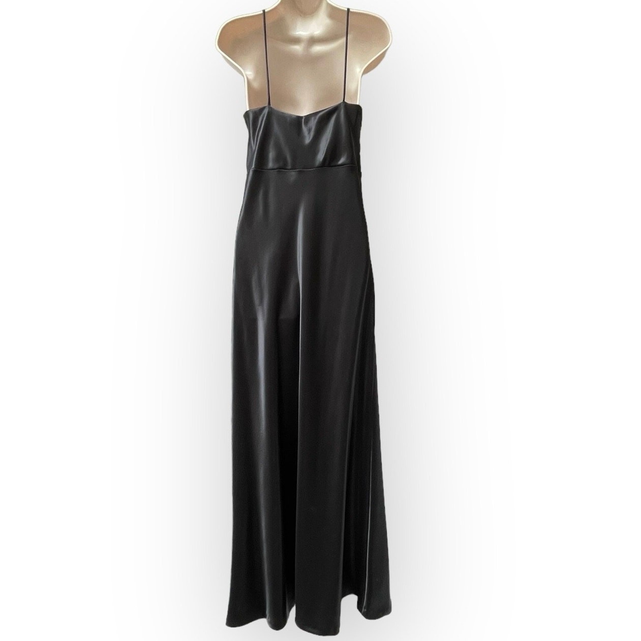 Black Silky Satin Formal Gown 30s Art Deco Style Vintage 1990s LBD Dress Medium