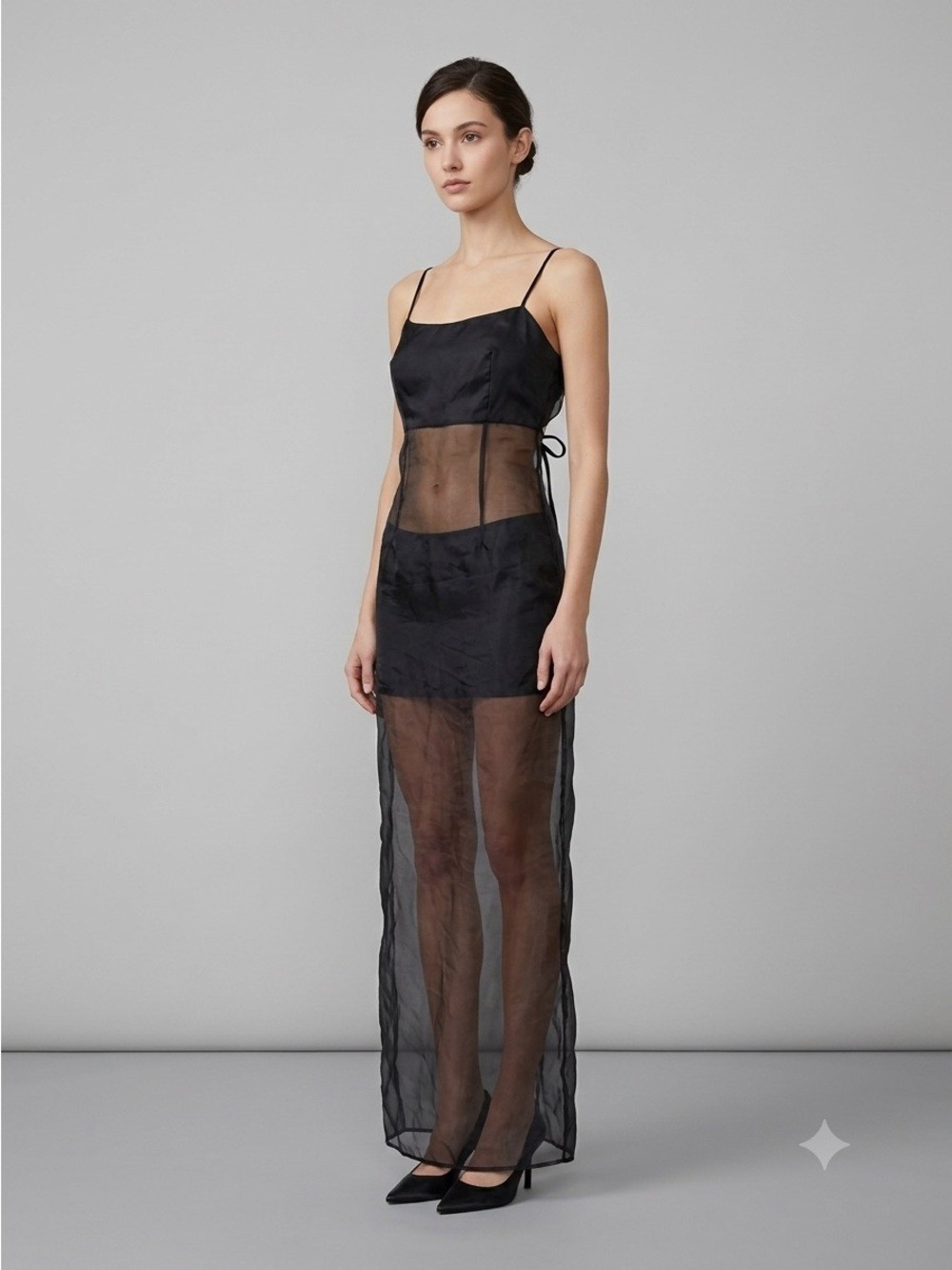 Vintage Black Sleeveless Tie Bra Top w/ Organza Front – Medium, NWTs