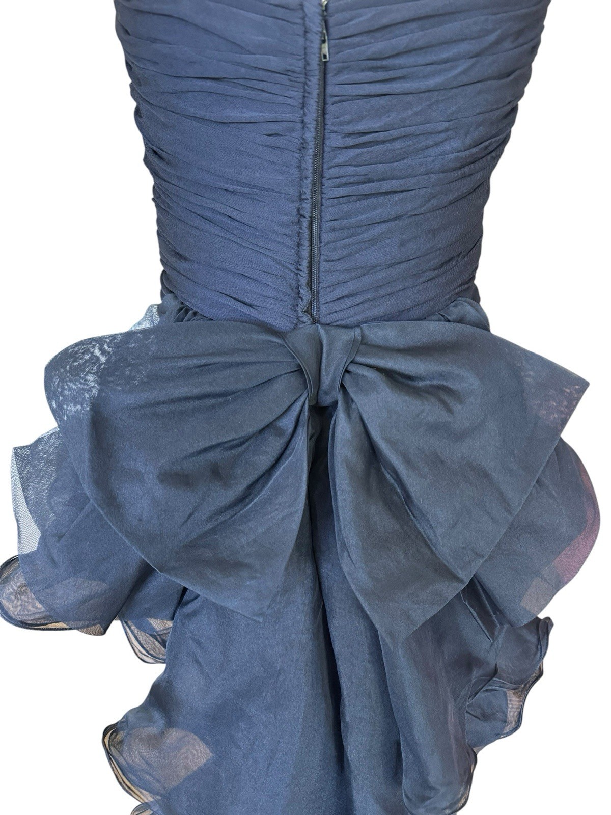 Vintage 70s 80s Jill Richards Strapless Navy Ruffle Bow Maxi Evening Dress Gown