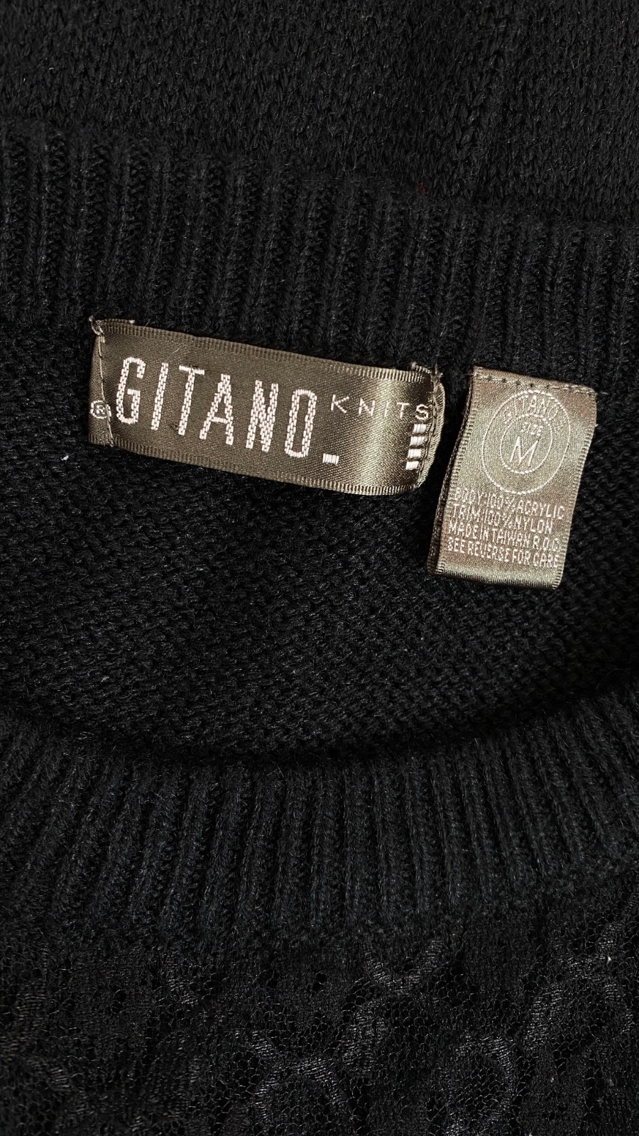 Vintage 1980s black puffed sleeve lace sweater M GITANO pull over balloon