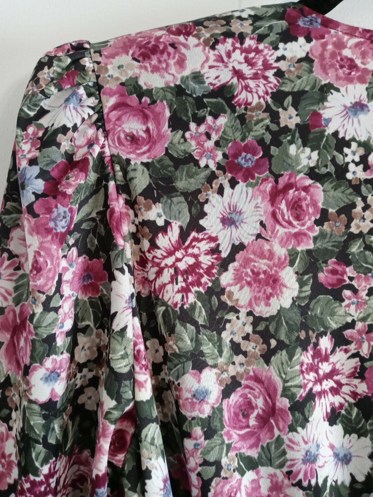 VTG 80s Tabby of California Purple Dark Floral Dress S Puff Sleeve Elastic Waist