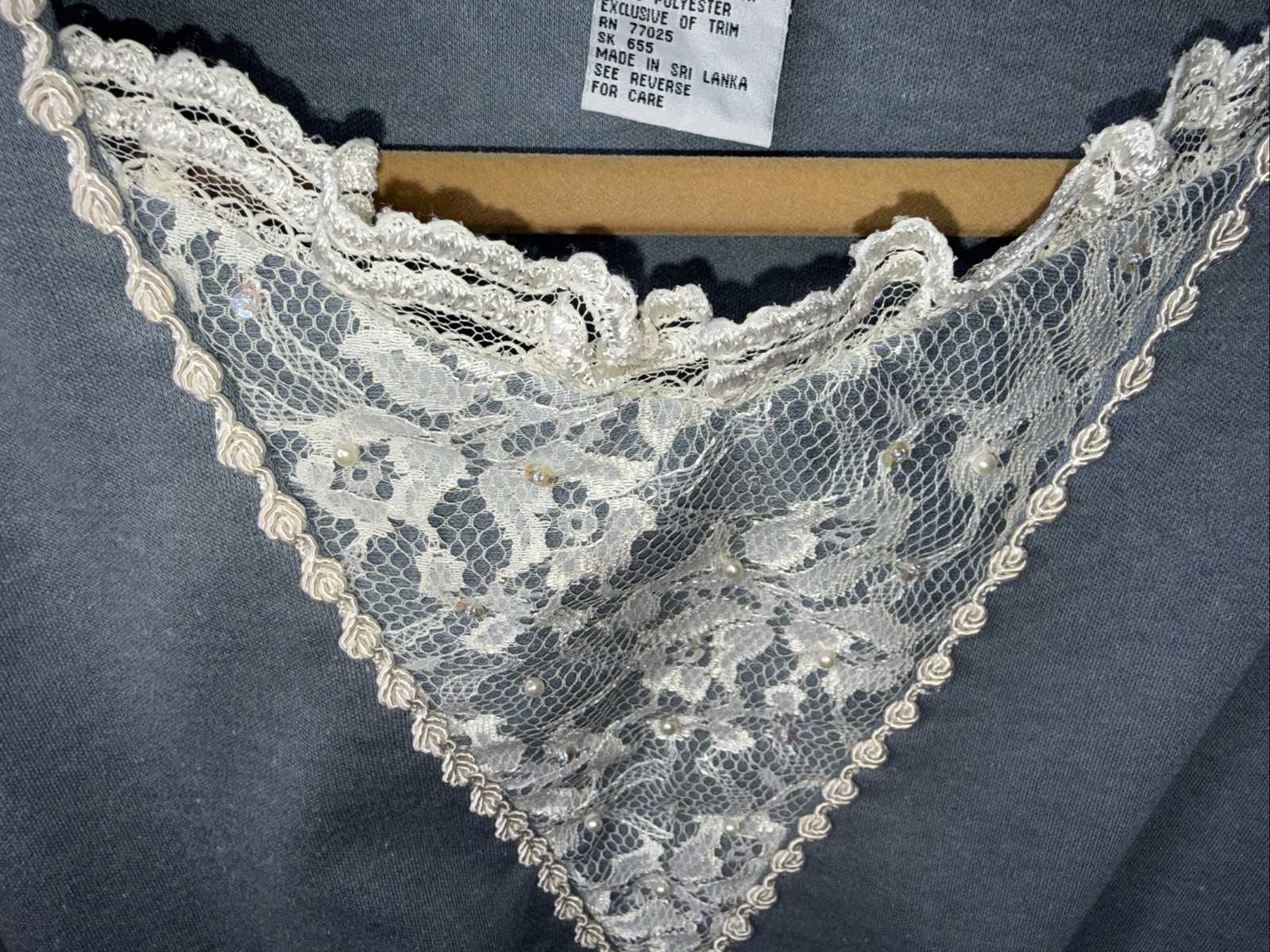 Vtg Lacy Afternoon Womens Sz S Dusty Blue T Shirt w Lace Sleeves & Vee V Good
