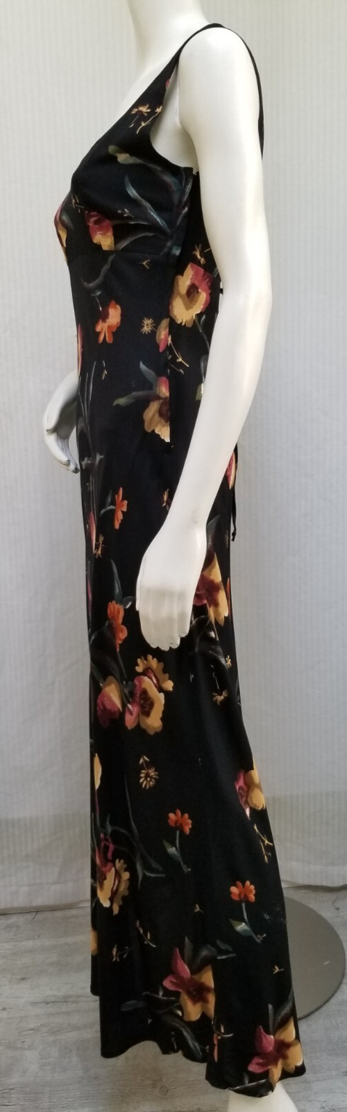Vintage 1990’s JAY JACOBS Black Floral Rayon Tie Back Dress – Size S/M – EUC