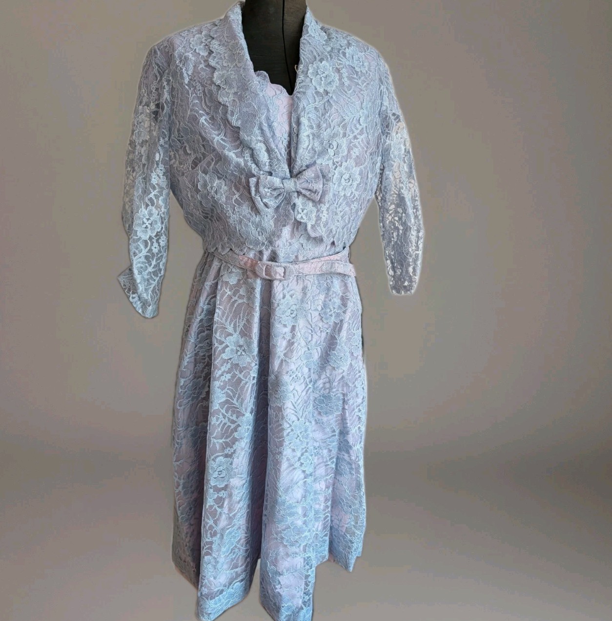 Vintage 50s Taffeta Dress Lace Overlay & Bolero