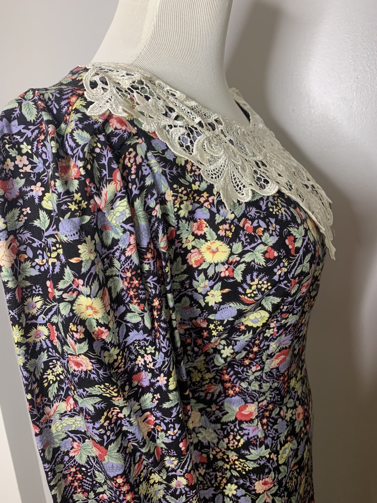 Vintage Dress Misty Lane Floral Lace Long 1990s Size 9/10