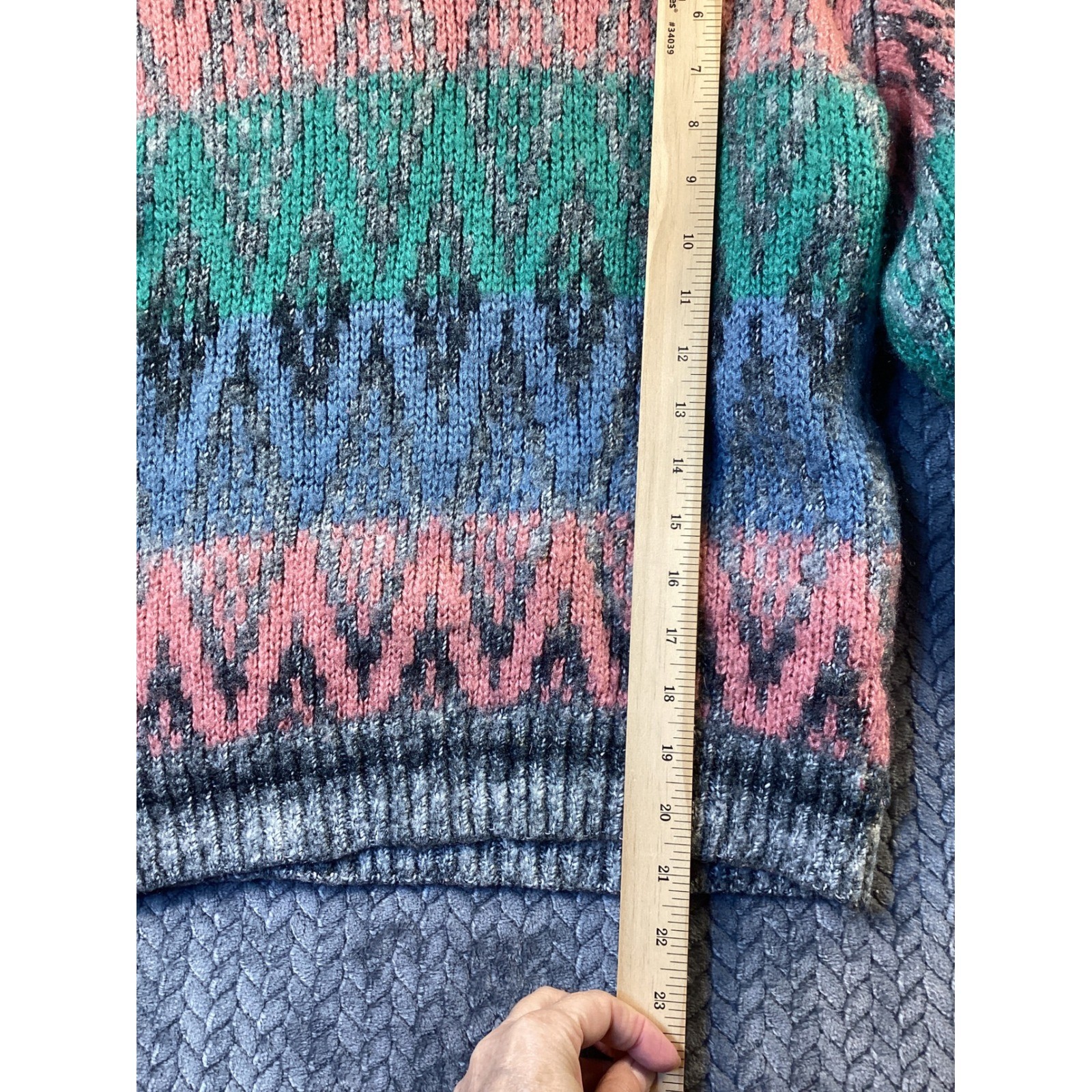 Vintage Idioms Multi Color Chevron Knit Sweater Pink Teal Blue Grey Women’s M
