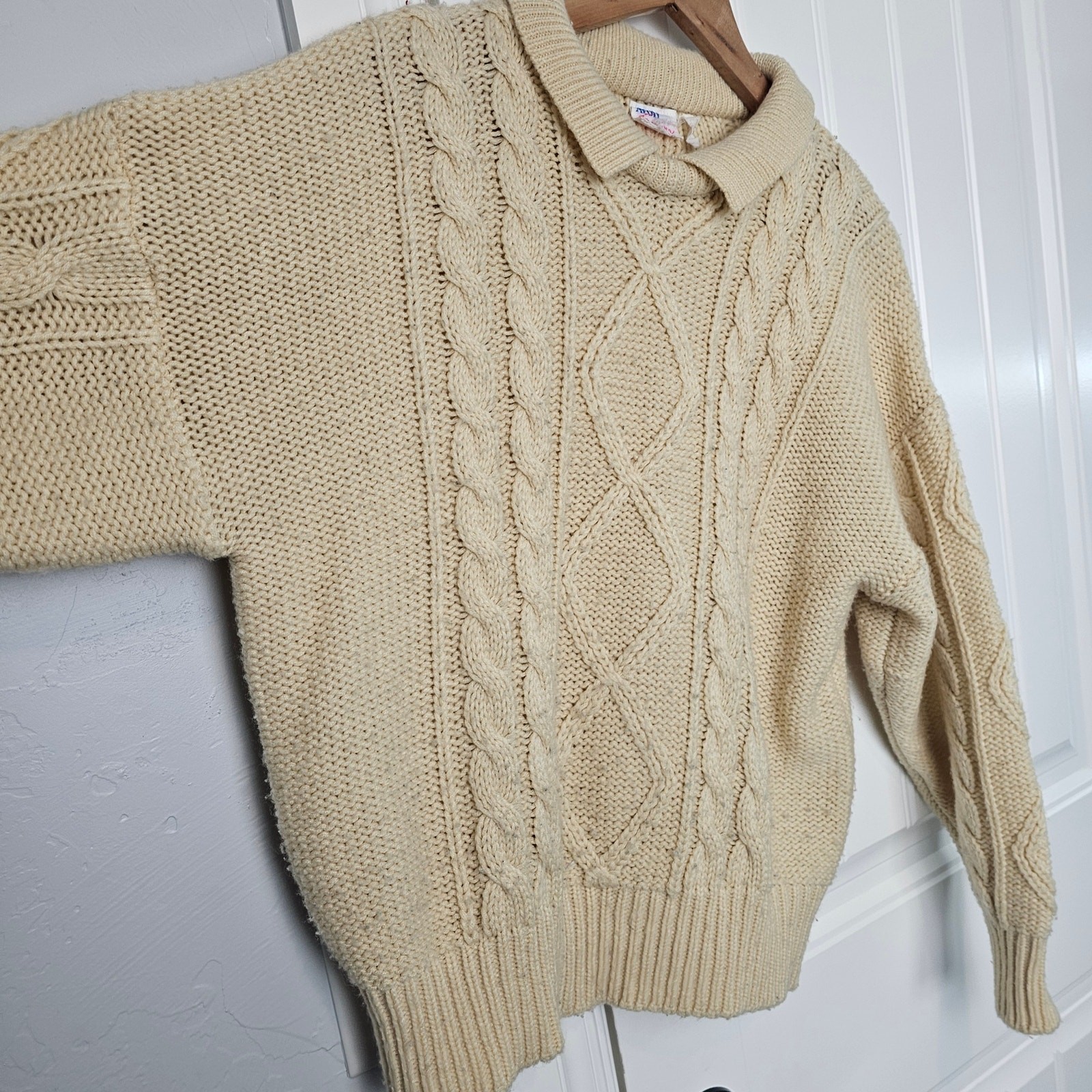 Vintage Cable Knit Sweater Womens XL 90s Tan Cottage Pullover Academia Preppy