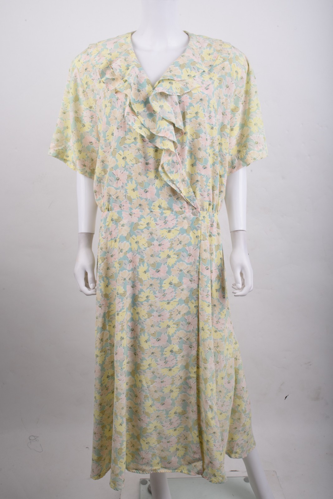 Vintage Elizabeth Liz Claiborne Womans Dress Size 18 Pastel Floral Ruffle Collar