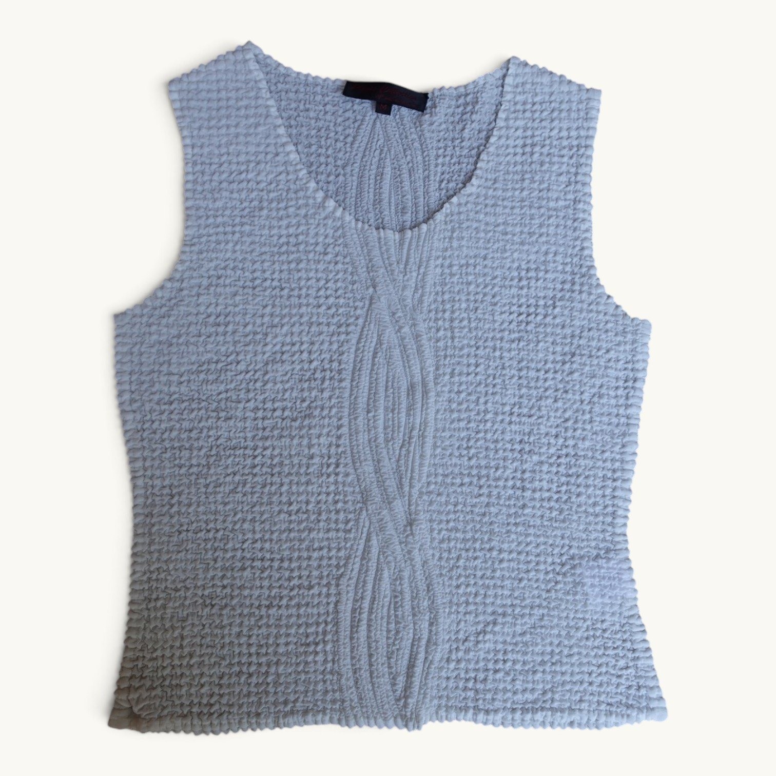 Pleats Collection Pings Imports White Crinkle Pleated Tank Top M Vintage