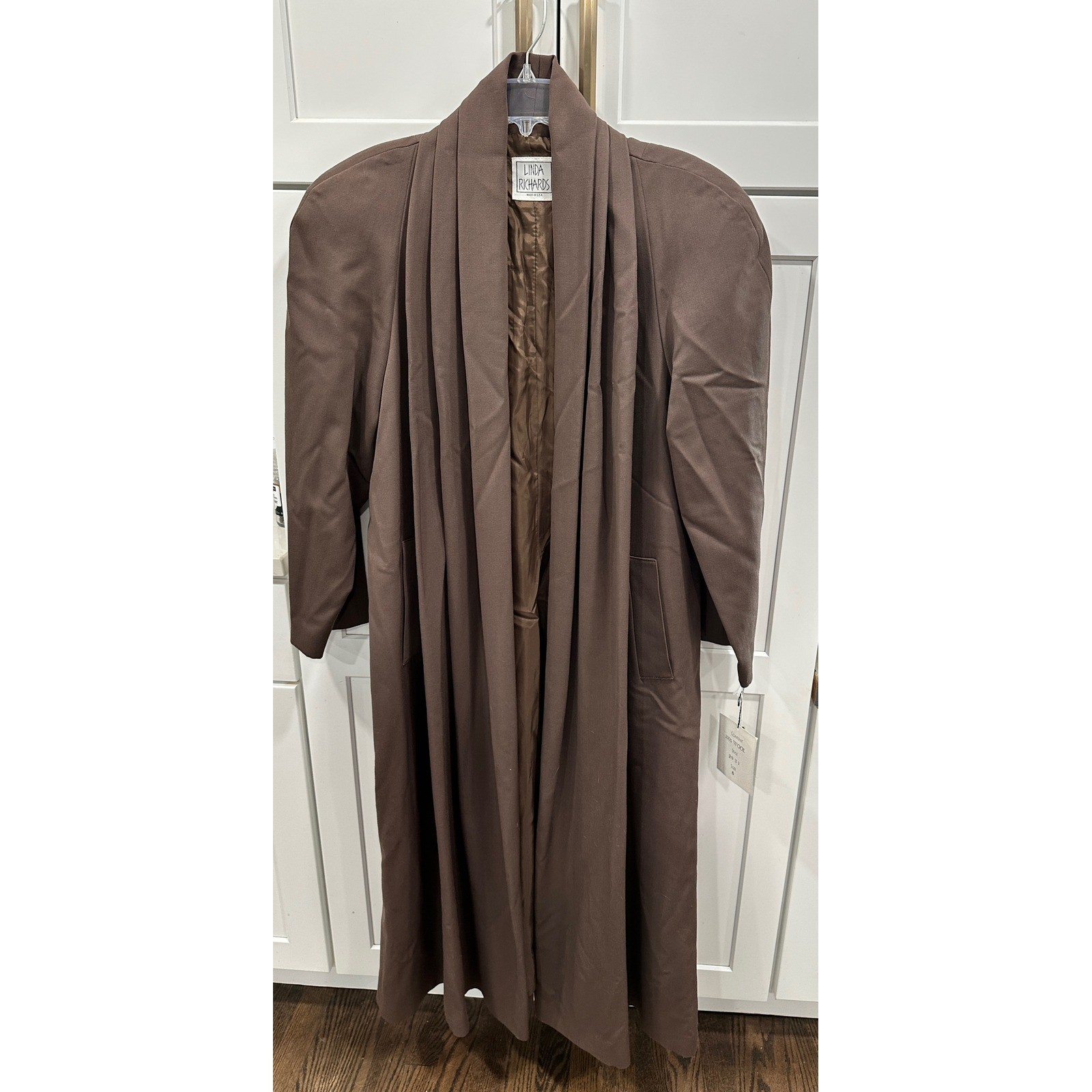 Linda Richards Brown 100% Wool Shawl Collar Duster Coat Vintage USA 6