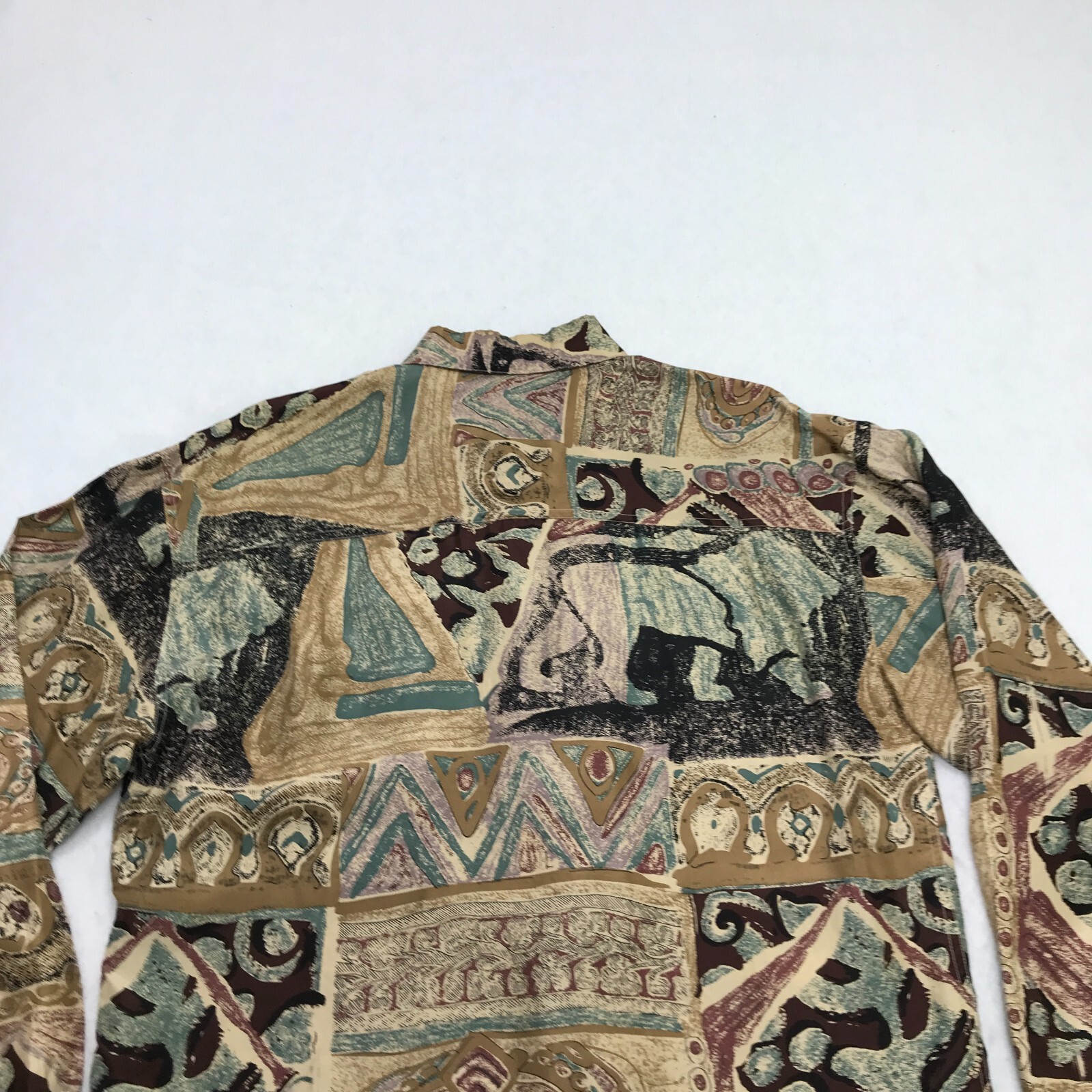 Vintage Top Womens Small Silk Blouse Abstract Preppy Grandma 80s 90s