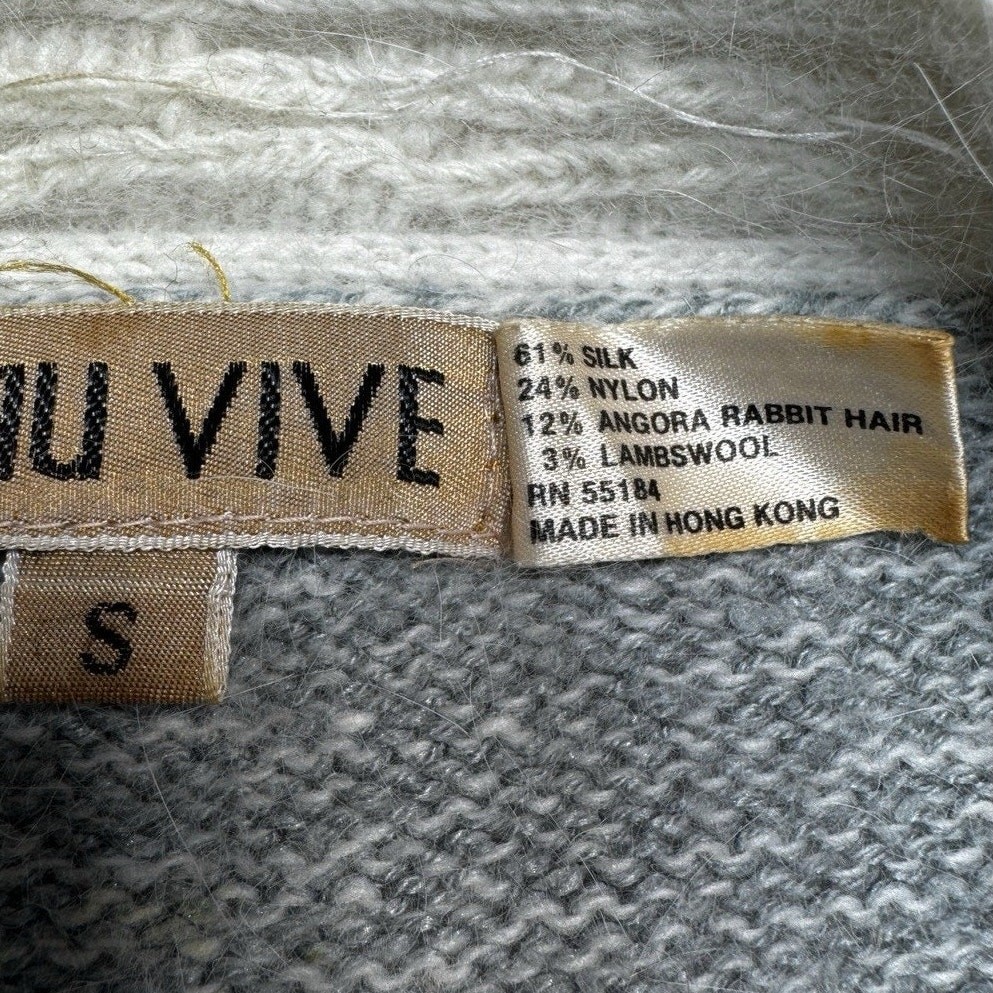 L’Eau Vive VTG Silk Angora Lambswool Sweater Small S Grey Knit Made Hong Kong