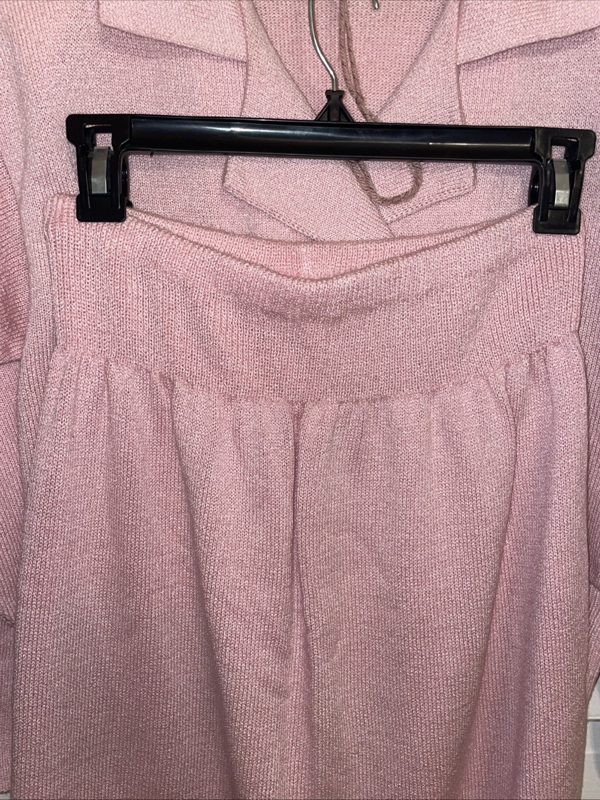 Vintage 2 piece Sweater Set (Skirt & Sweater) Pink Acrylic Buttons Collar 10
