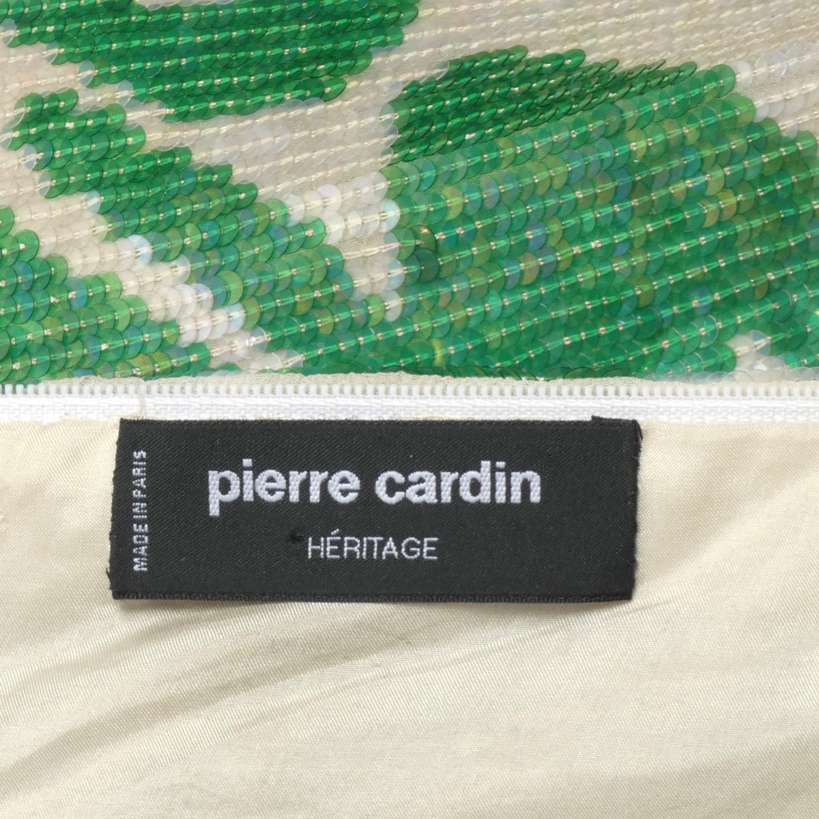 PIERRE CARDIN – 1989 Green & Ivory Sequin Cocktail Dress, Size 10