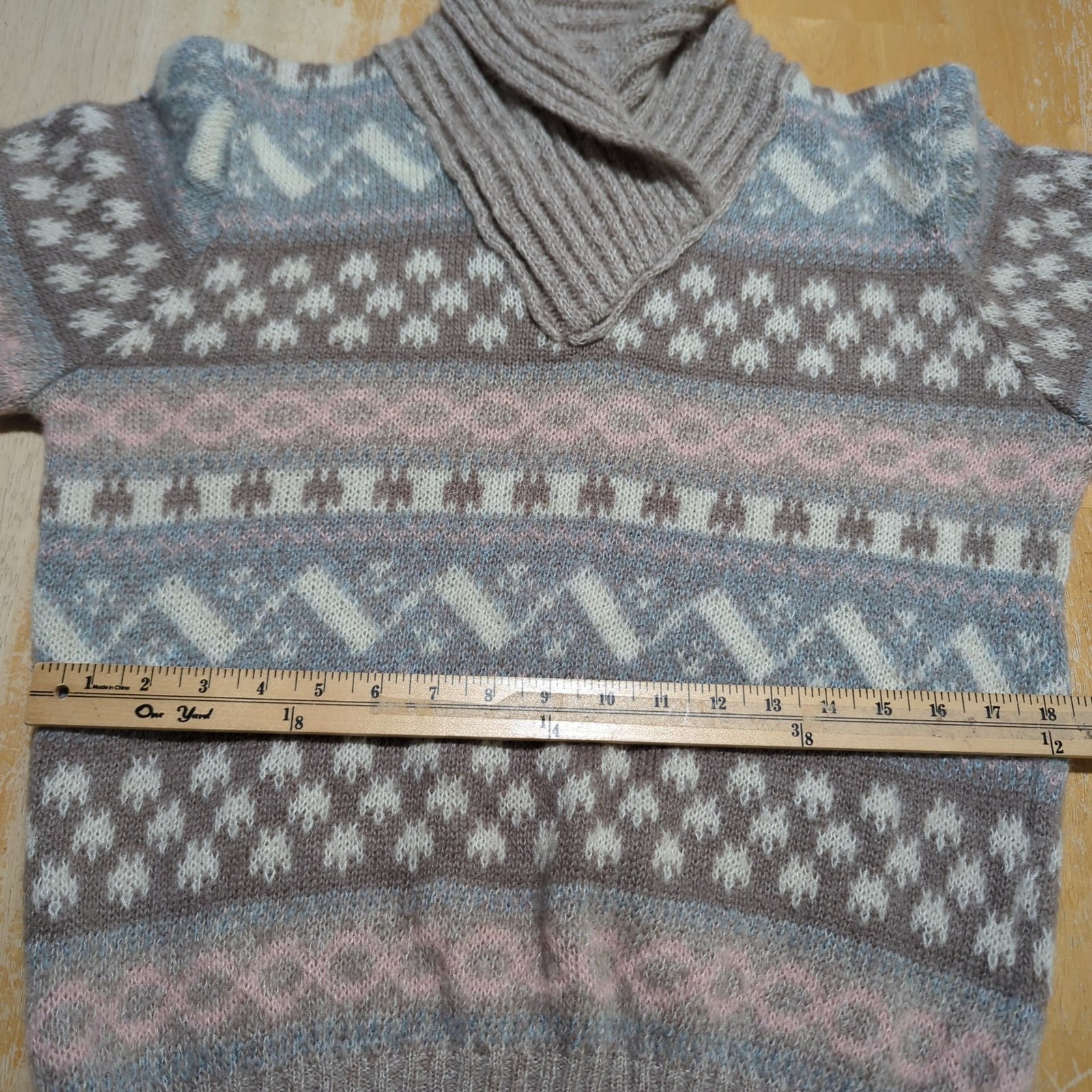 Vintage Nanette Women’s Fair Isle Sweater S/M Pastel Pattern Shawl Collar