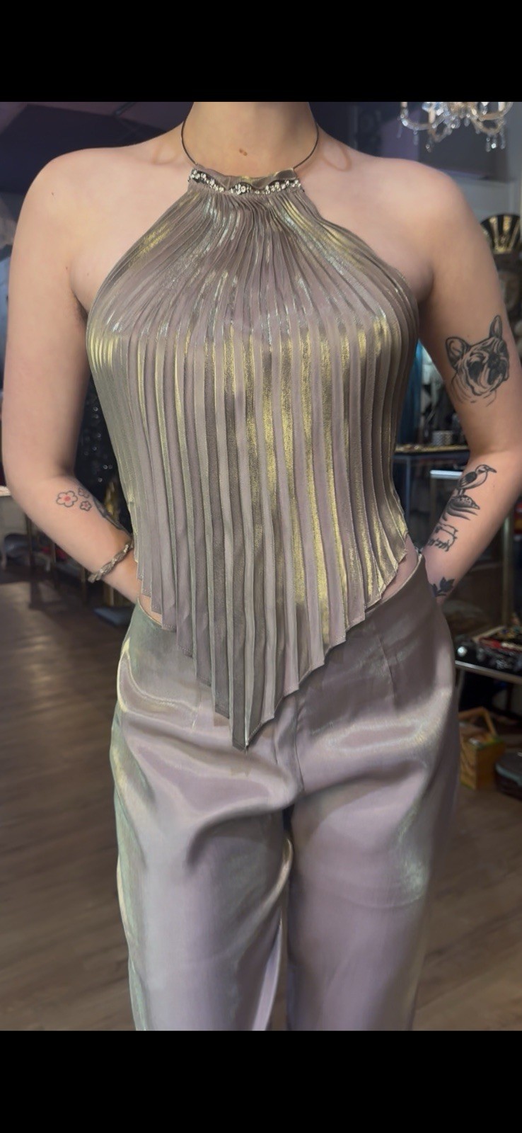 Vntg Rare 1970s Iridescent Fredrick’s of Hollywood 2pc Halter Top and Pant Set