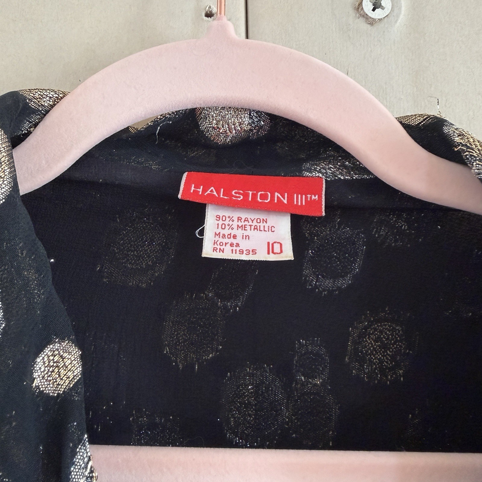 Vintage 80s Halston III Metallic Gold Silver Polka Dot Blouse Skirt Set Sz 10