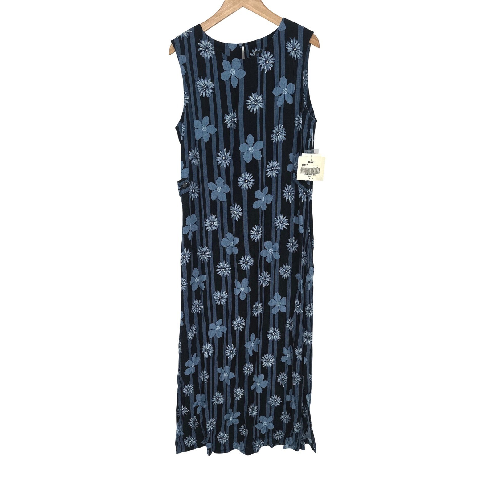 Vintage Sag Harbor Floral Maxi Dress S Blue Sleeveless 90s Cottage Boho Retro