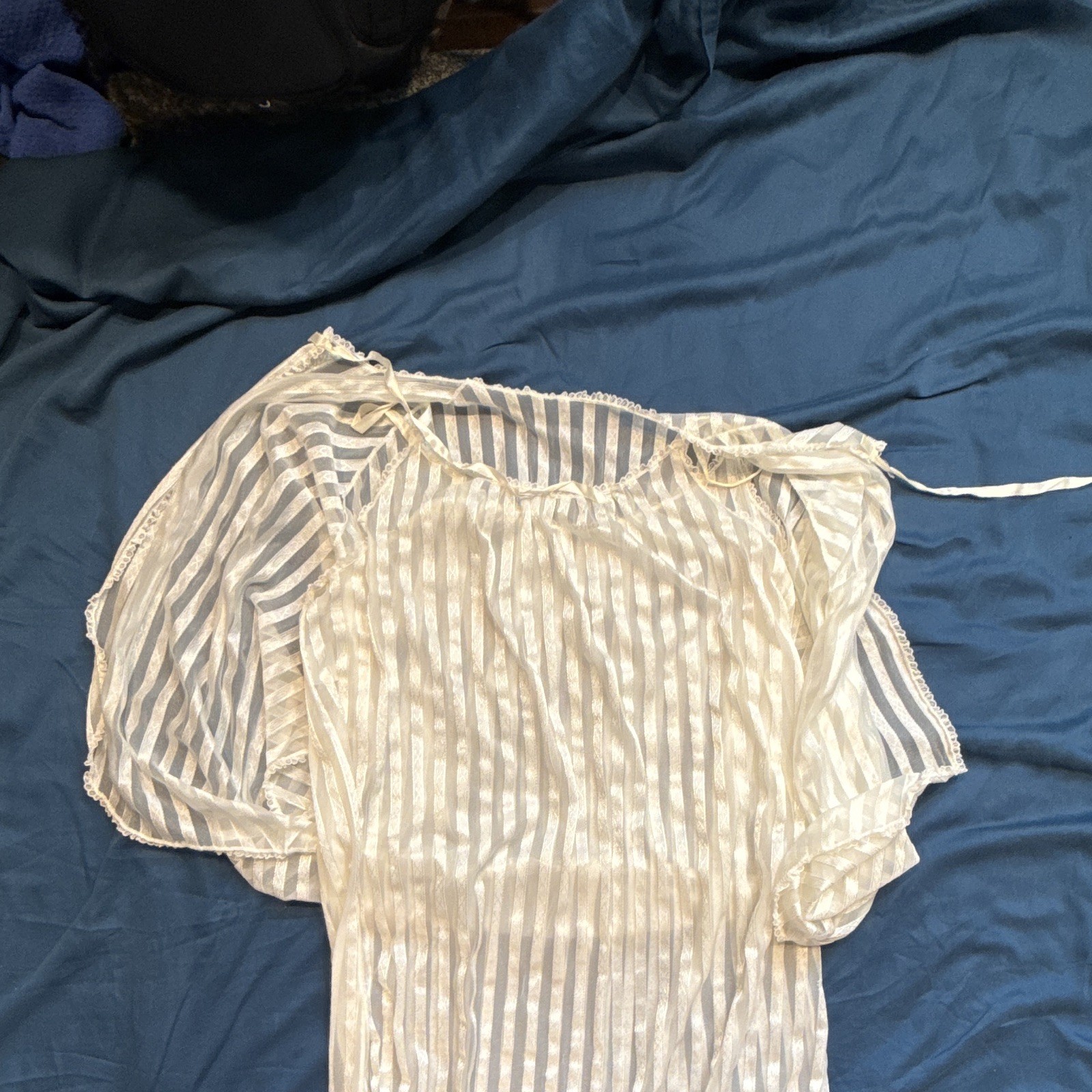 Vintage Sheer White Striped Slip/Petticoat Lingerie 100% Polyester Size L