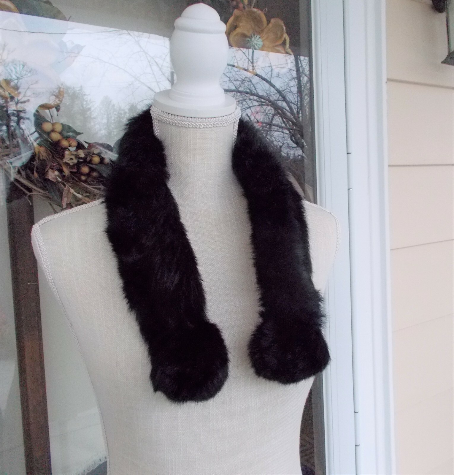 Vintage Soft Black Rabbit Fur Collar Scarf 30″ Long XS to 2X Lovely