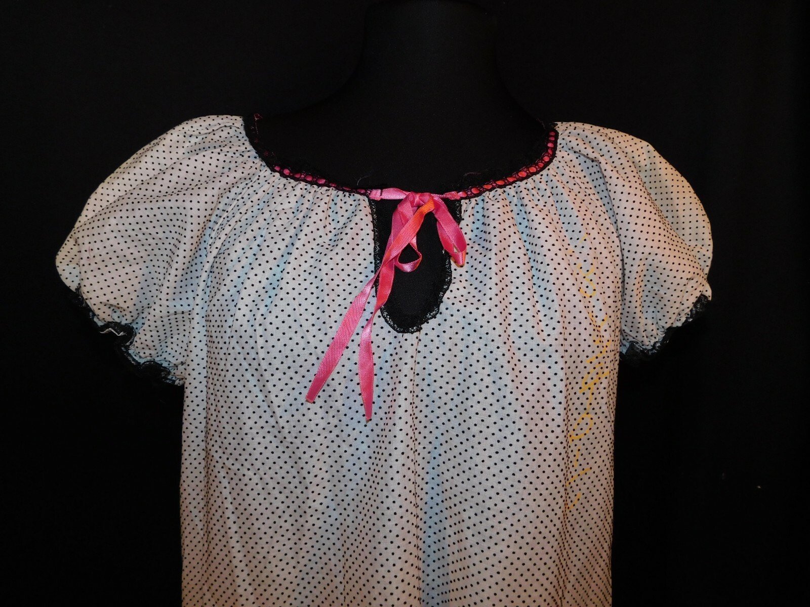 Vintage Van Raalte Leisure dress gown, Medium, Poly/cotton, White/black/pink