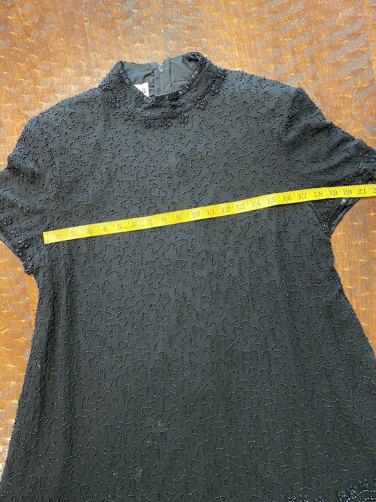 Vintage Jkara New York Black Beaded Knee Length Silk Size X-large Dress