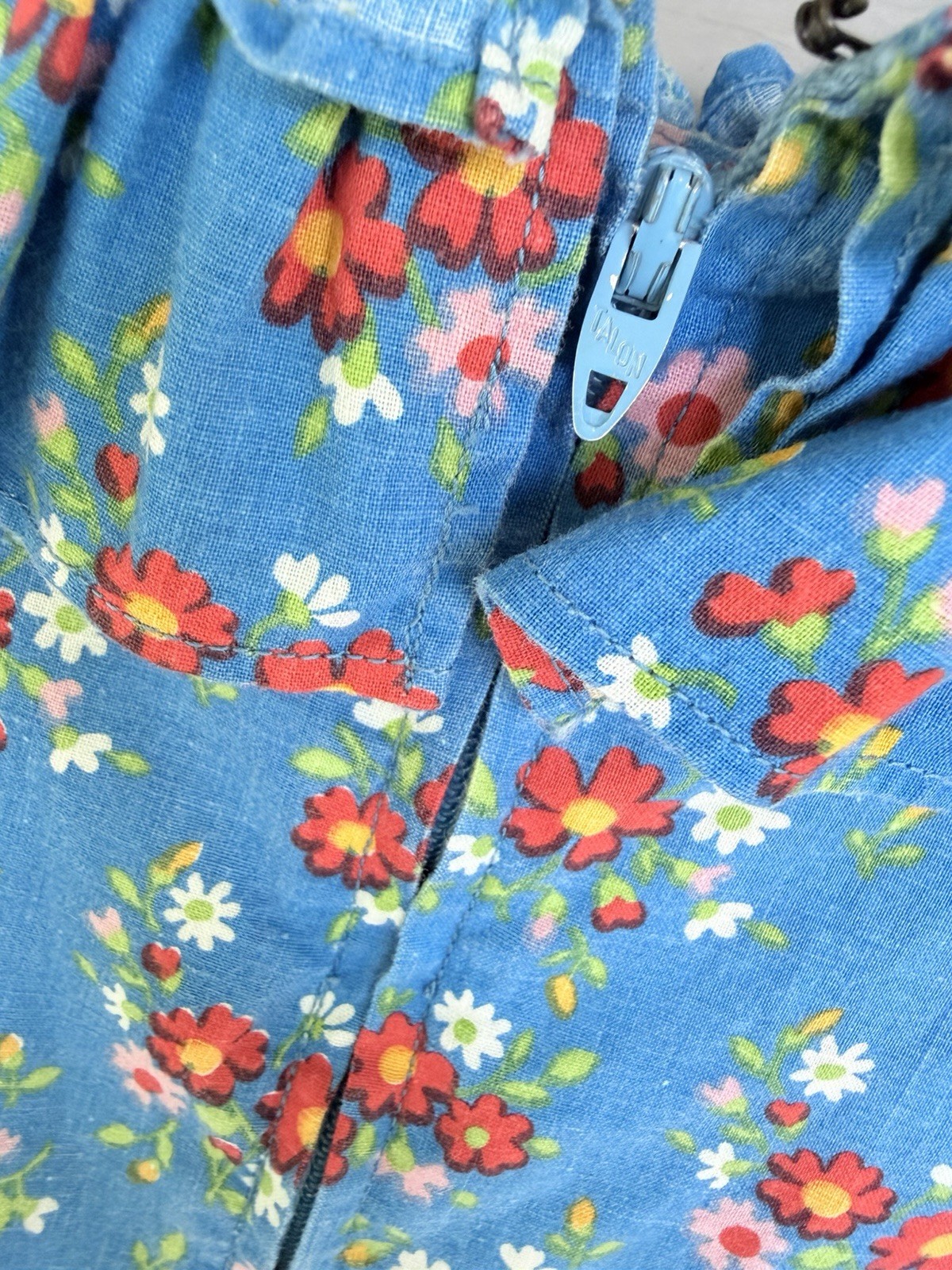Vintage Blue Floral Peasant/Prairie Style Dress Handmade Ditsy Floral Farmhouse