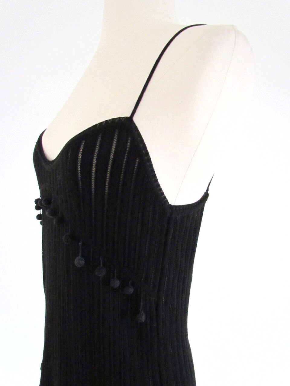 Chloé Black Crochet Top Knit Camisole Pom Pom L Italy Y2K Deadstock