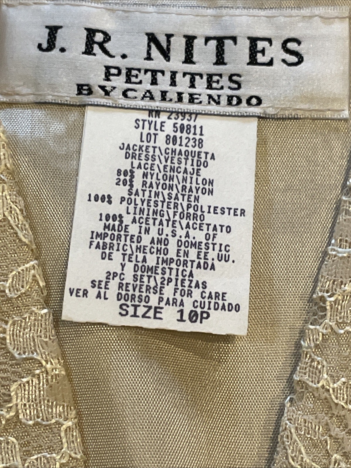Vintage J.R. Nites Petites by Caliendo 10P Ivory Jacket Dress Lace, Satin