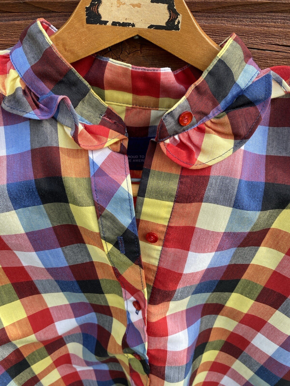 Vintage Panhandle Slim blouse Women’s Western Plaid Ruffle Red Yellow gingham