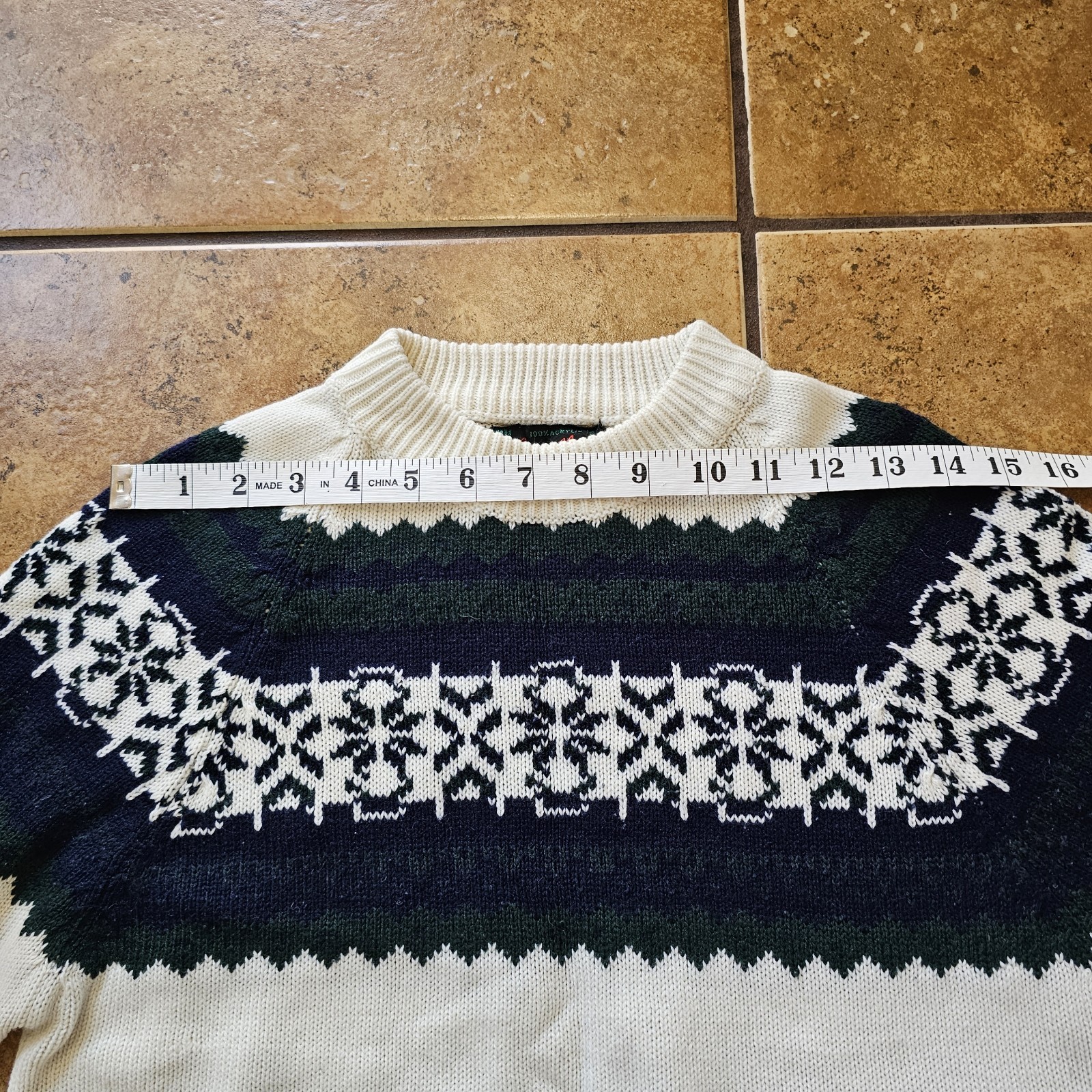 Vintage 60s Knit Sweater Fair Isle Medium Sigallo Cream Blue Green Ski Winter