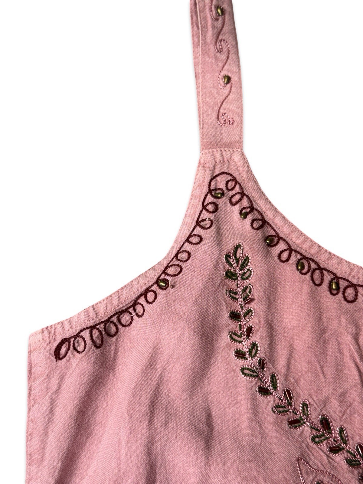 Vintage 1990s Beautiful Rose Pink Embroidered Beaded Midi/Maxi Dress Boho READ