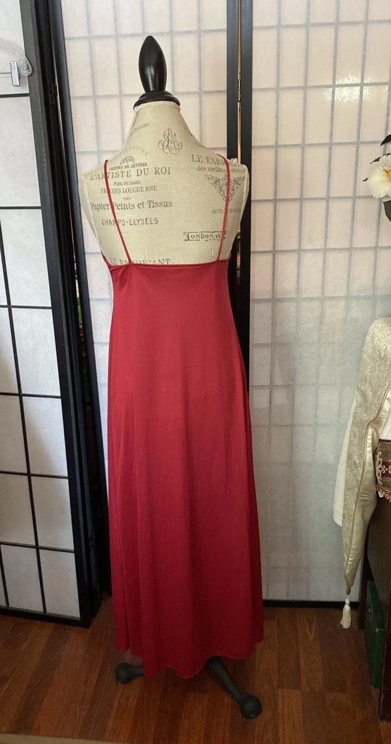 Vintage 50/60s ILGWU (USA) Mauve-Red Maxi Gown & Robe Set-M Luxurious Romantic