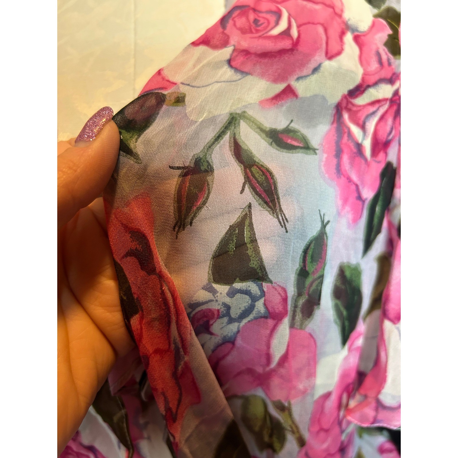 Lasoie SILK Pink Floral Rose Flutter Sleeve Nightgown 2 Piece Lingerie VTG L