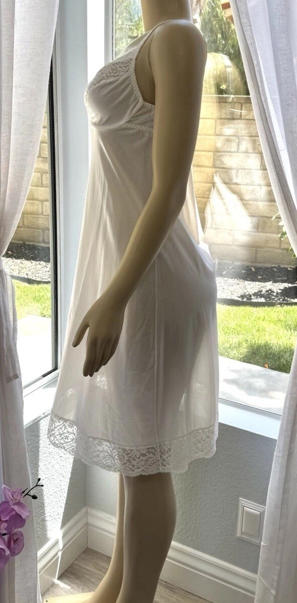 Vintage OLGA Off White Nightgown Embroidered Mesh and Lace Size 34C