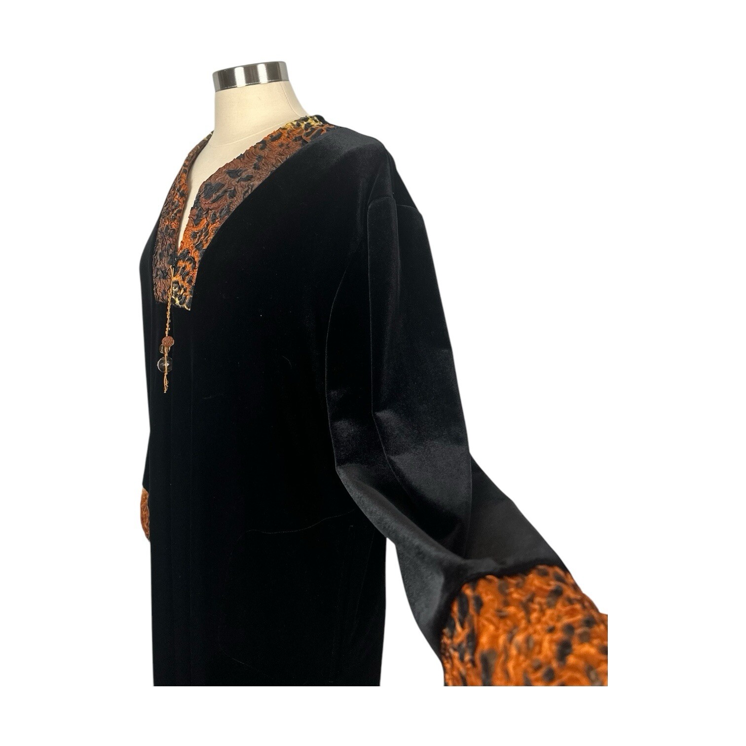 Diamond Tea Kaftan Robe Womens Large Black Velvet Long Whimsygoth Boho Vintage
