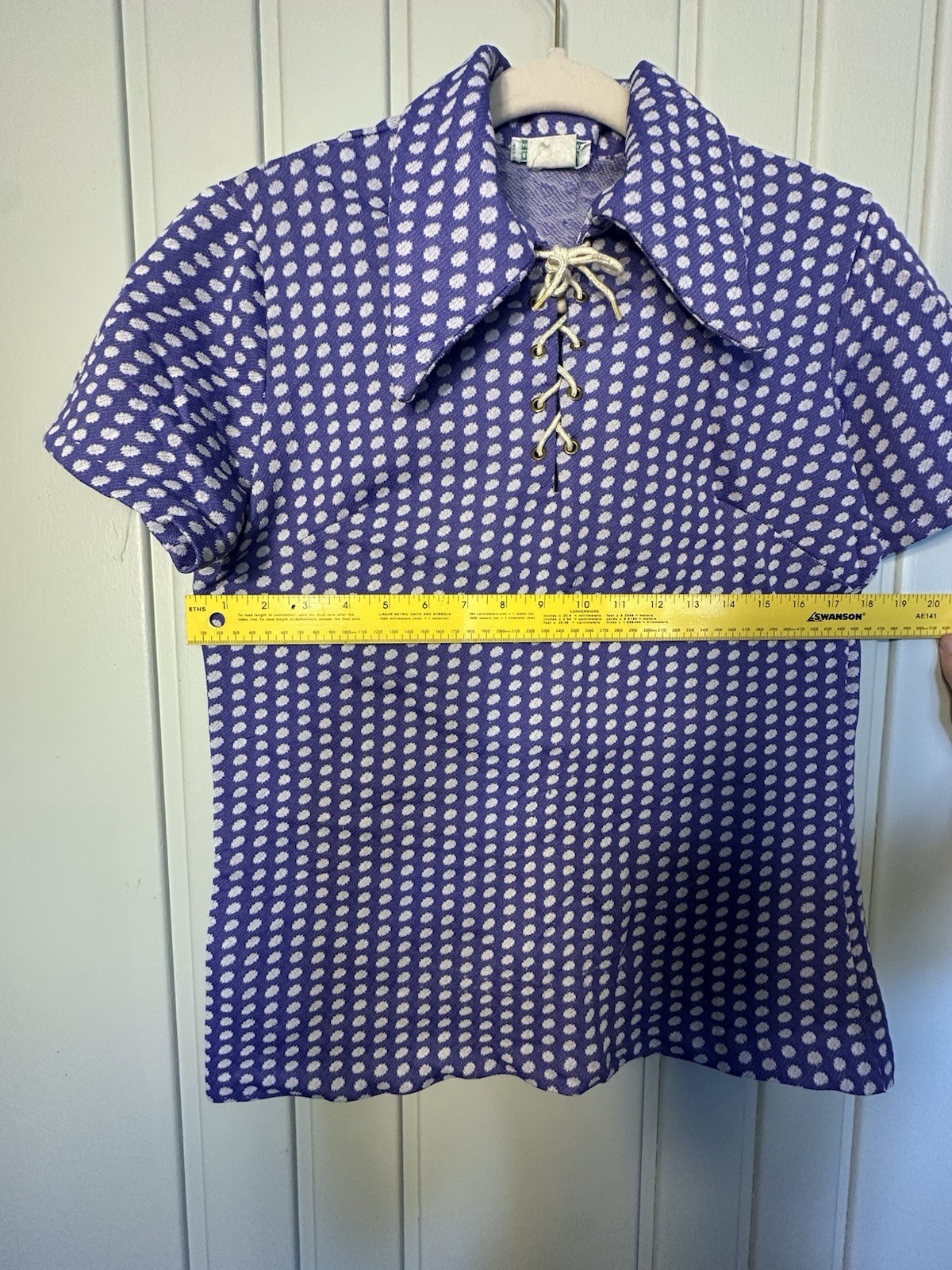 Vintage Jr Bazaar Sears Roebuck & Co Union Made Purple Polka Dot Blouse Shirt