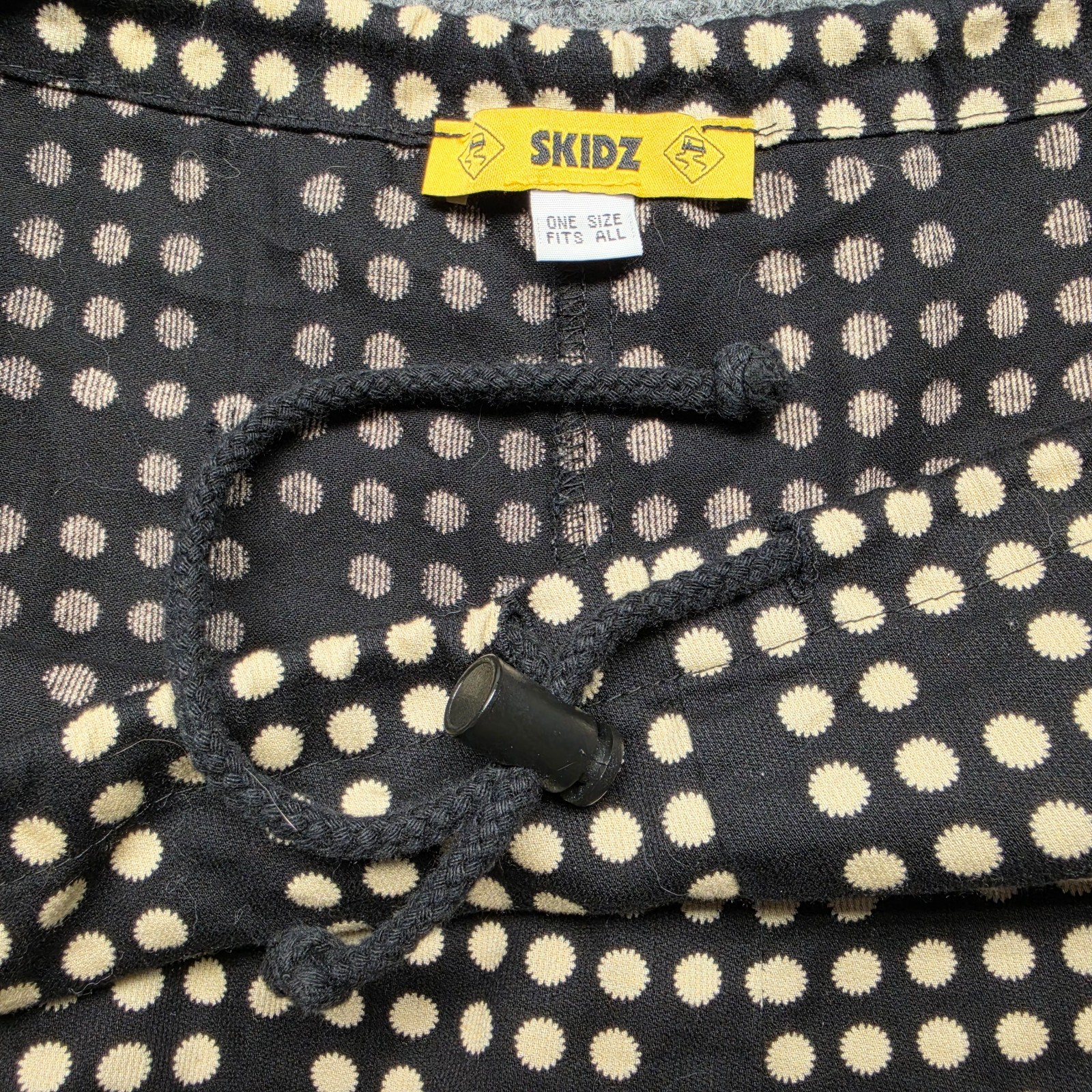 Vintage SKIDZ Pants One Size Fits All Black Cream Dot Grid Drawstring