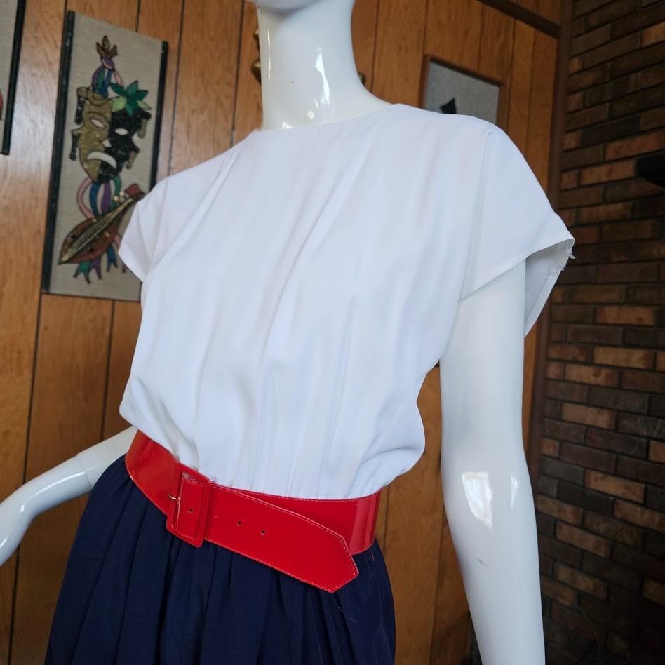 Vintage 80s Corporate New wave Power Suit Secretary Dress Shorts RWB Romper M/L