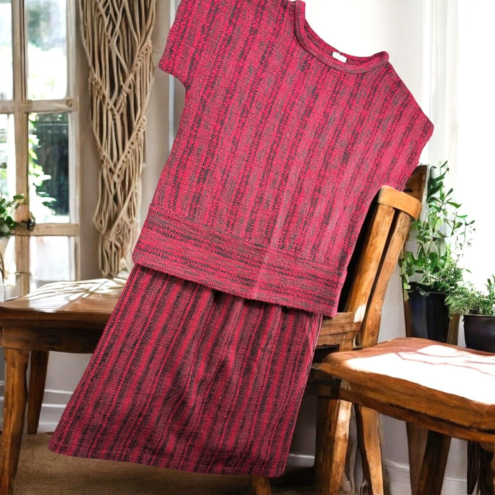 Vintage Marilyn Nelson Dress Set Women M Handwoven Artisan Knit Skirt Top Two