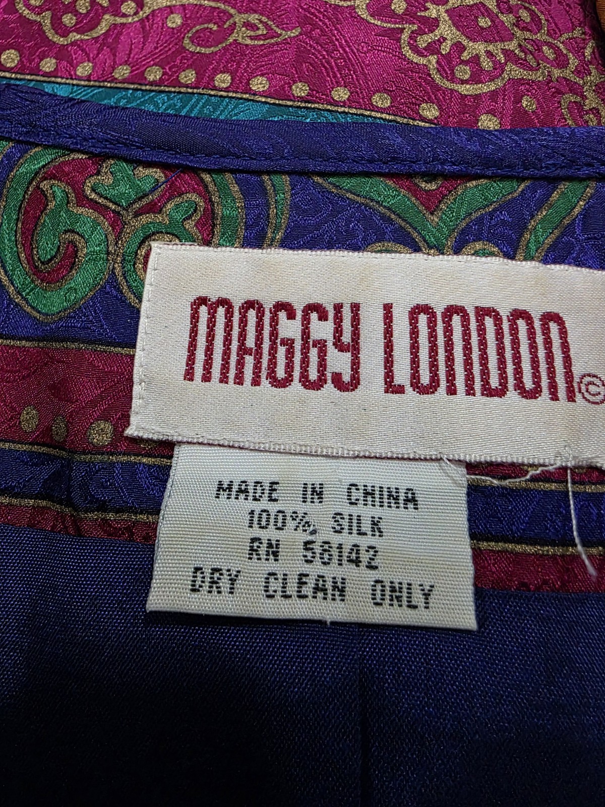 Vintage Maggy London 100% Silk Blazer Boho Jewel Tone Paisley Bright Sz Large