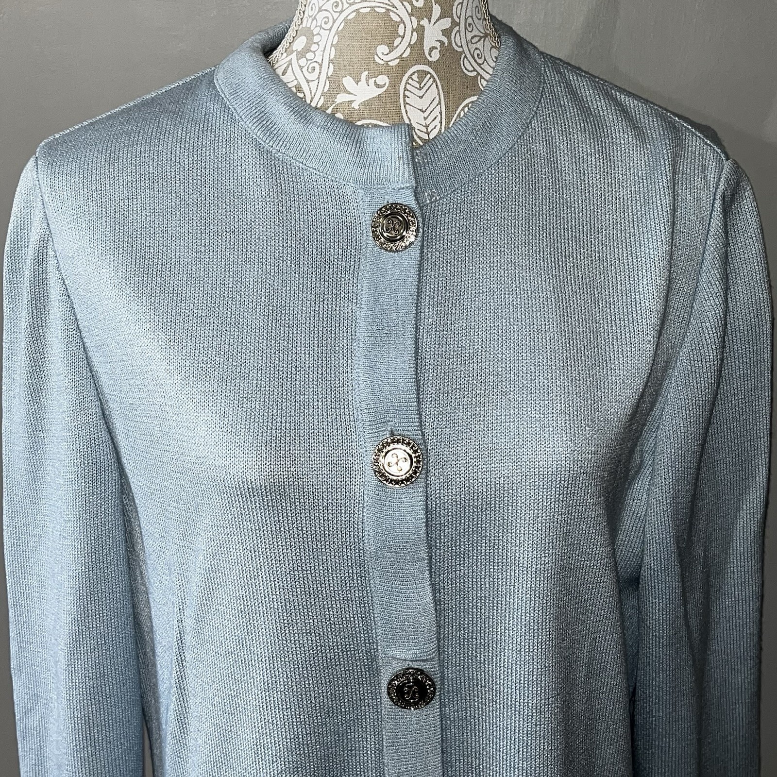 Vintage Philippe Marques Light Blue Cardigan / Size 14 / USA / Silver Accents