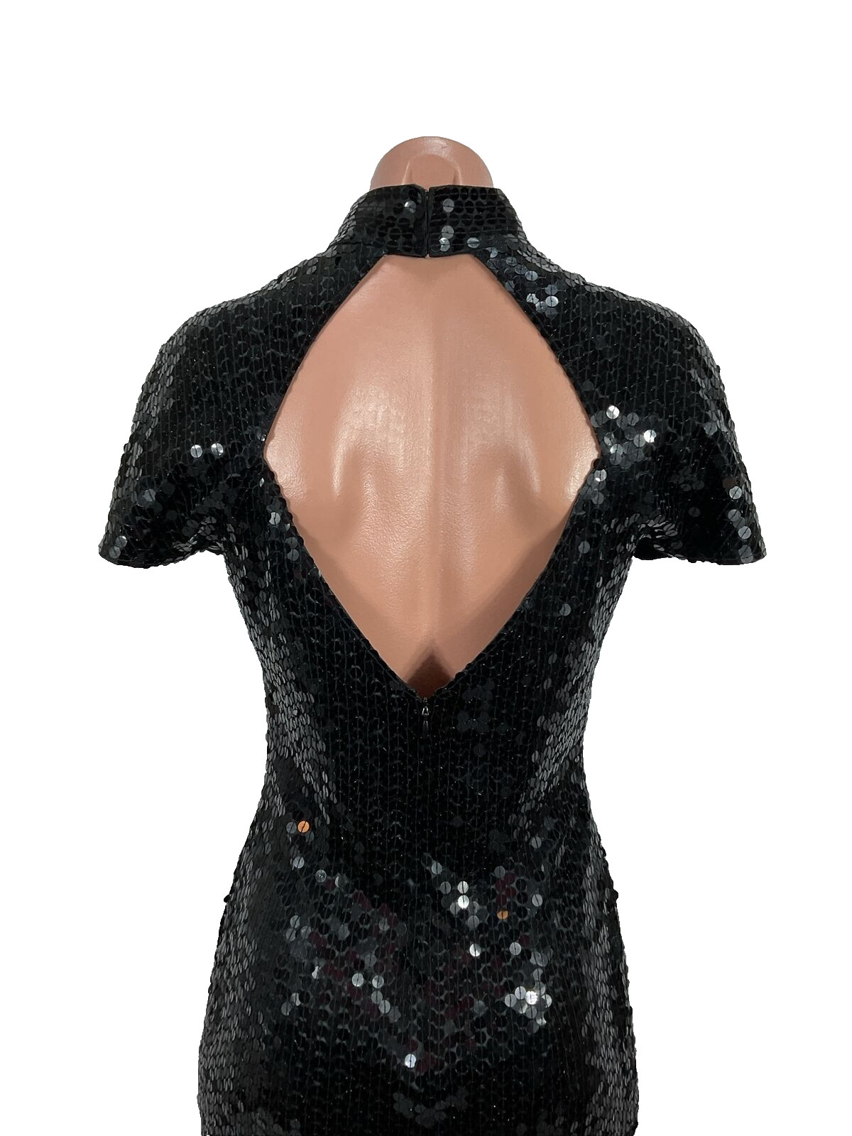 Vtg Nite Line Della Roufogali Sequin Caged Neck Mini Cocktail Dress Formal 6 90s