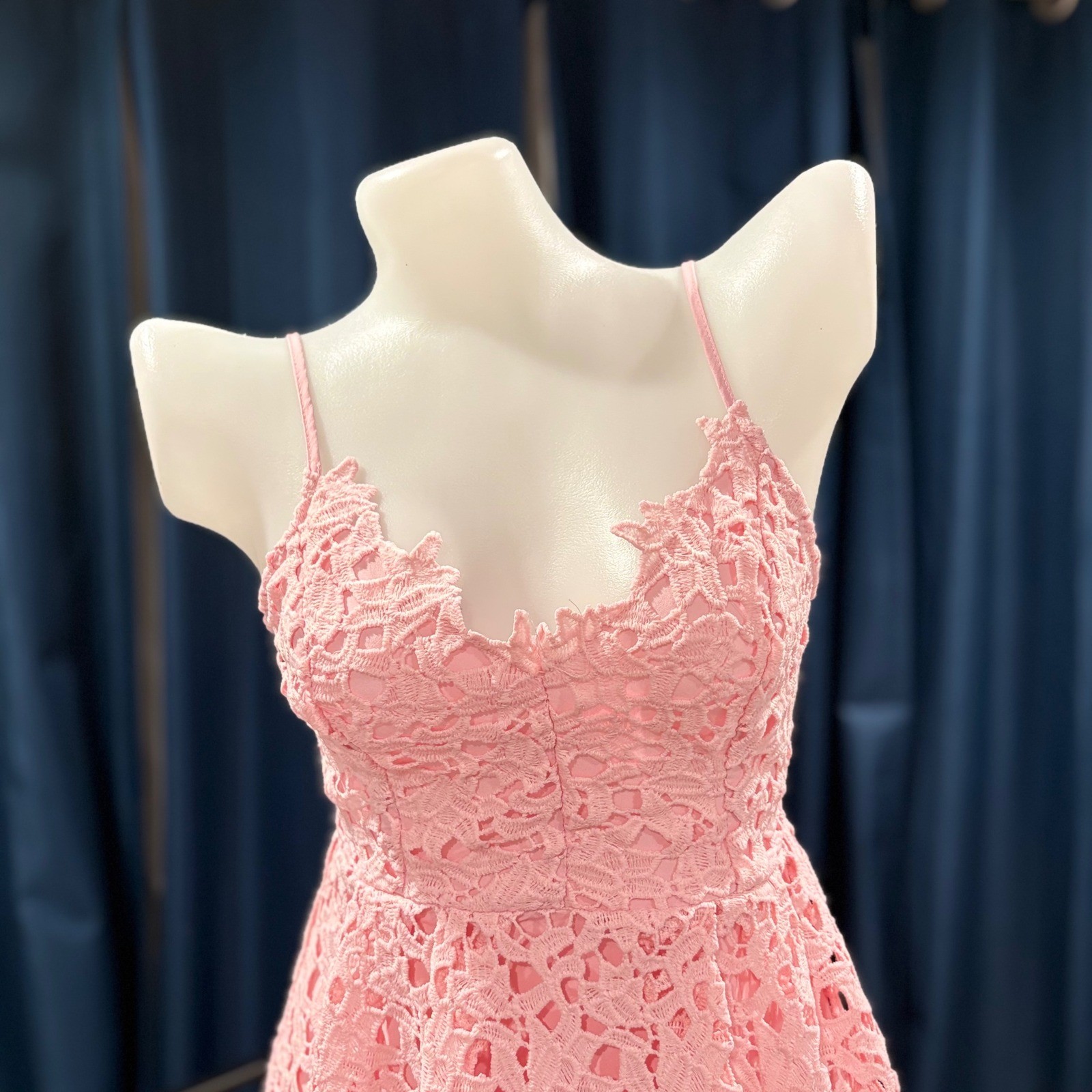 Autumn Wedding Guest Dress Lace Midi Fit Flare Cami Blush Pink ASTR the Label Sm