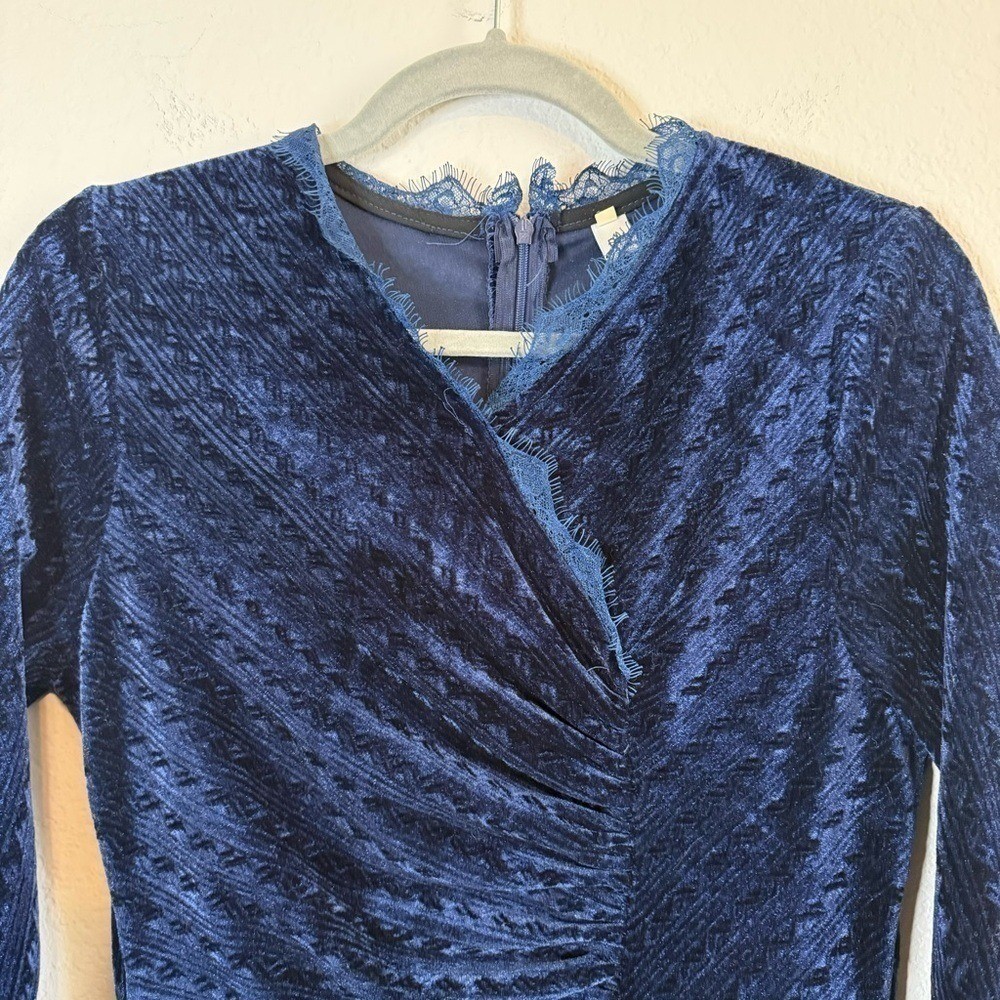 Dark Navy Blue Velvet Surplice Vintage Knee Length Dress Size Large