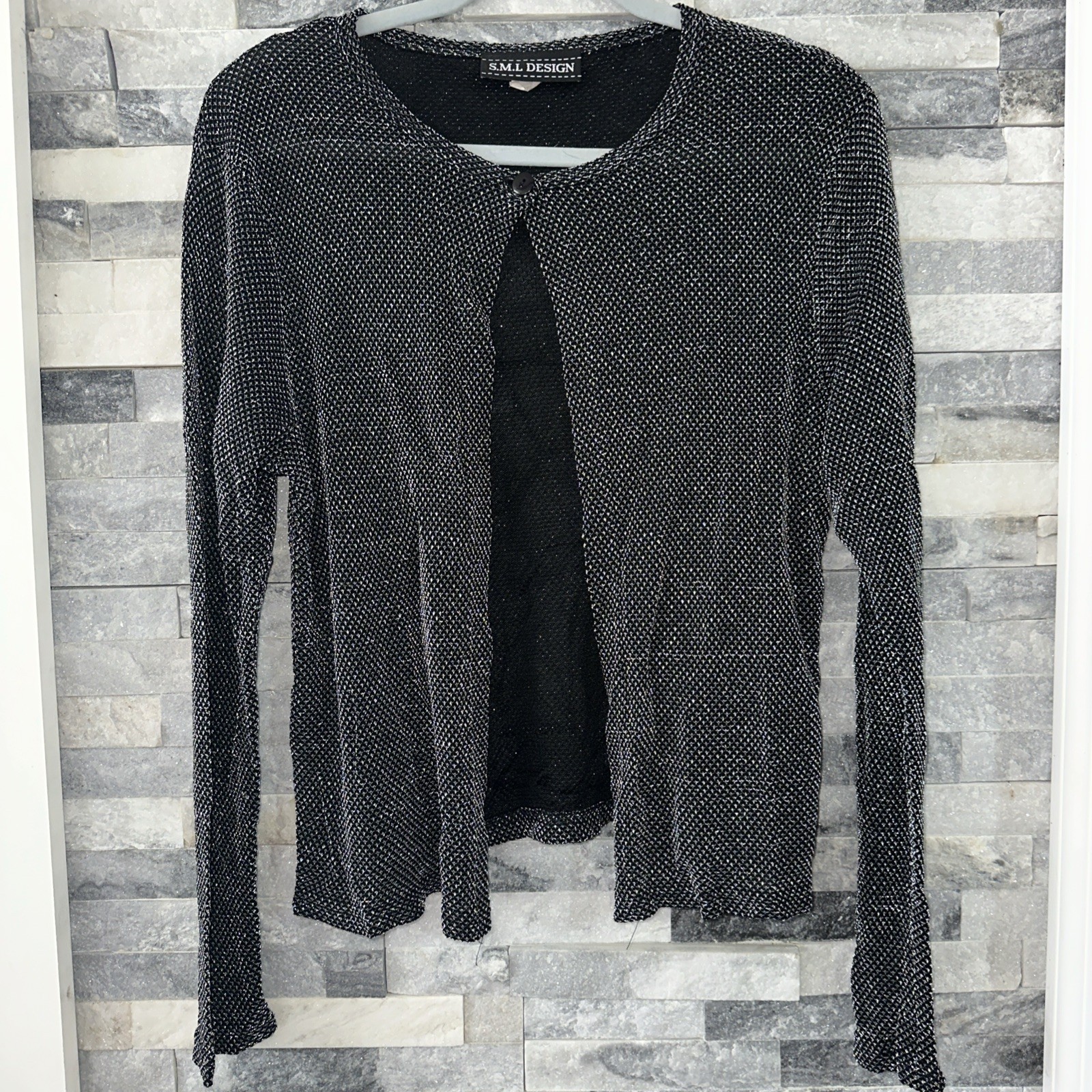 SML Design Y2K Vintage Sparkly Shiny Cardigan Blouse Women’s L Large Black