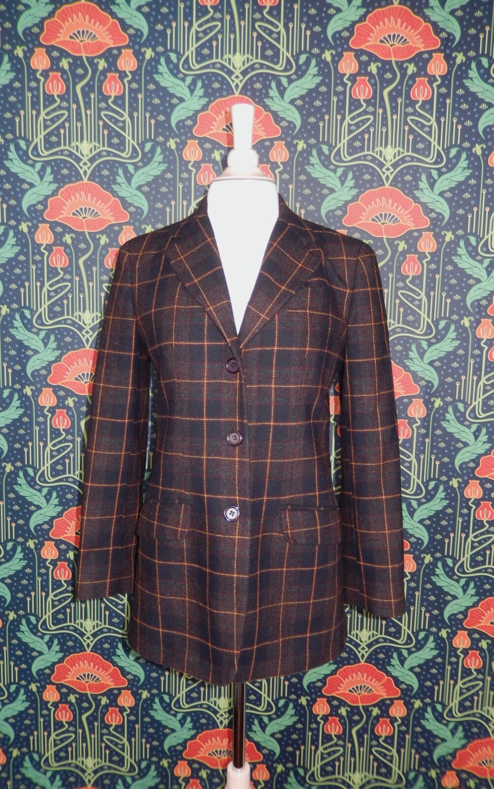 Vintage 90’s Y2K Plaid Schoolboy Blazer Jacket Preppy DKNY Blue Brown 3 Button