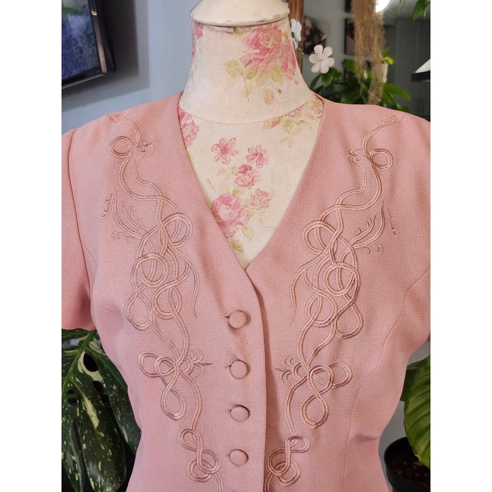 Vintage Maggy London Blush Pink Maxi Dress Size 8 Button Front Romantic Formal